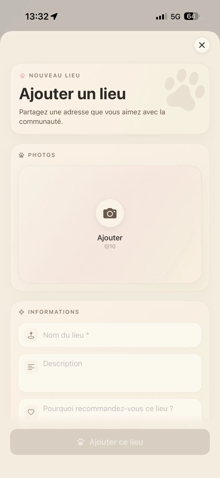 Formulaire pour ajouter un lieu